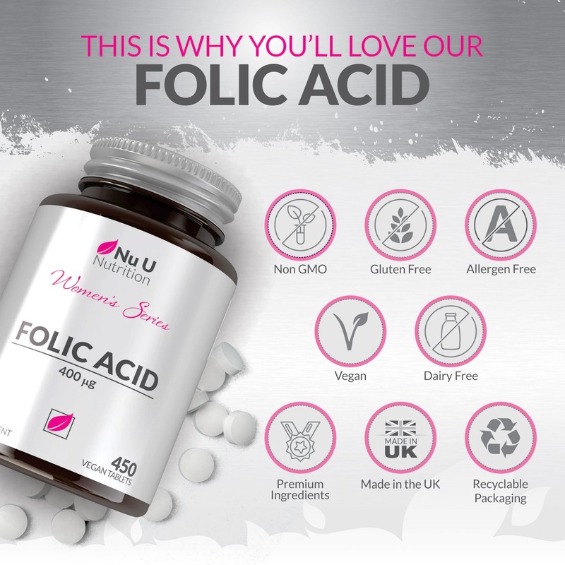 Folic Acid 400 mcg - 450 Vegan Tablets - 15