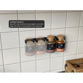 Printari Spice Rack Wall Shelf for 4 Ankerkraut Cork Jars Spice Jars Including Mounting Material (Black, for 4 Spice Jars)