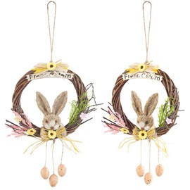 PEARL Wreath: Willow Wreaths for Hanging with German Text "Frohe Ostern" (Easter Decorative Wreaths) Set of 2