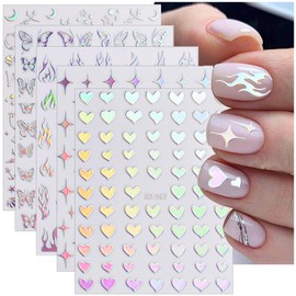 Dornail 8 Blatt Laser Silber Nagelsticker 3D Holografische Schmetterling Herz Sterne Mond Flamme Blumen Nagelaufkleber Selbstklebend Nagel Aufkleber Nail Art Stickers Nagelkunst NÃ¤gel DIY Dekoration