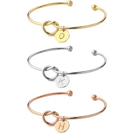 MignonandMignon Tie the Knot Wedding Bridesmaid Proposal Sorority Initial Cuff Bracelet Gift for Her Mother's Day - KBR