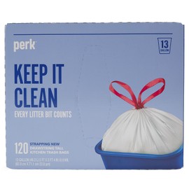Staples Perk Kitchen Trash Bags, 13 Gallon Garbage Can Liners, Drawstring Closure, Great for Home, Office, Classroom, 120-Pack, White
