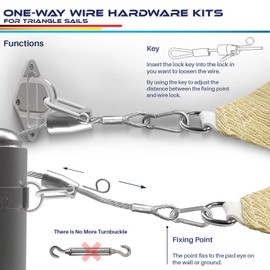 Windscreen4less Wood Anchor with 6ft One-Way Wire Lock Wire Cable for Triangle Shade Sail Installation Create Tension