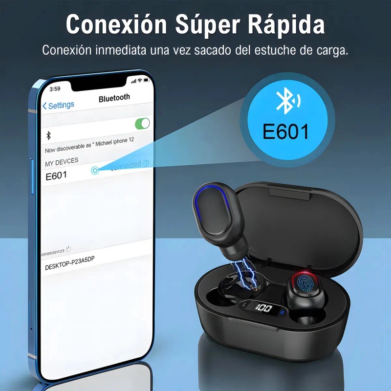Audfonos In-ear Inalmbricos MOREKA E601 Indicador LED del Nivel de