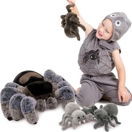 MorisMos 4Pcs Large Spider Plush, 16inch Mommy Spider Stuffed Animal with 3 Babies, Realistic Plush Toys, Soft Cuddly Gifts for Kids