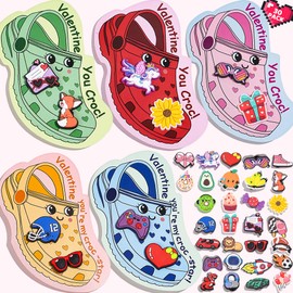 AYGXU Valentines day cards for kids school-valentines day gifts for kids,30pcs Cards with 60 Shoe Charms for boys girls,valentine exchange gifts bulk party favors