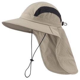 Home Prefer UPF 50+ Wide Brim Sun Hat with Neck Flap for Men Women UV Protection Bucket Hat for Fishing Gardening Hiking Beach Safari Vert Khaki