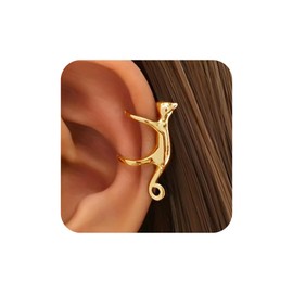 Aneneiceera Vintage Cat Ear Cuff Earrings Silver Cat Helix Cuff Earrings Cute Animal Earcuff Earring Non Pierced Clip on Earrings Cat Earrings Jewelry for Women (Gold)