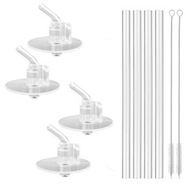 Lexziuo 4PACK Replacement Clear Straws for Thermos Funtainer 12 oz Bottles - Kids Toddler Water Bottle Lid Accessories with Cleaning Brush, Fits Thermos F401 & F410 Models