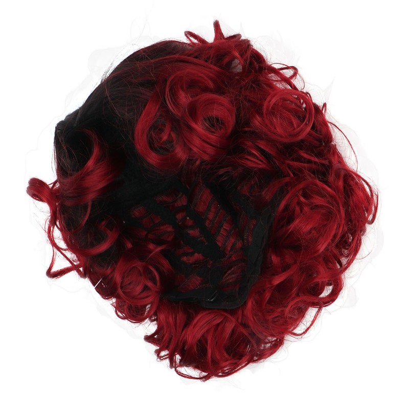 Curly Short Wig Wine Red Women Wig Gradient Color Adjustable