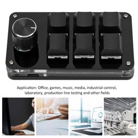 Yoidesu Mini Macro Mechanical Keyboard, Blue Switch 6 Key Fully Programmable Keyboard with Knob, Mini Shortcut Gaming Keypad, One Handed Mechanical Keyboard, C USB Wired (Black)