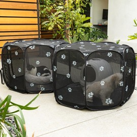 2-in-1 Cat Playpen, Pop Up Dog Pet Playpen for Indoor Outdoor Cats Enclosed, Portable Pet Playpen, Kitten Puppy Foldable Play Pen Cat Dog Tent Crate Cage Kennel(No Divider, Unified Space)
