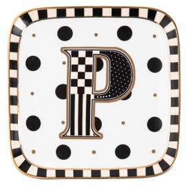 MACKENZIE-CHILDS Monogram Dish, Decorative Ceramic Letter Plate, 5 3/4" Square, P