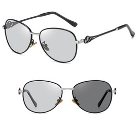 REONAS Polarized Color Changing Sunglasses, Women's Fashion Sunglasses, Cool Elegant, Jewelry Frame, UV 400 Reduction, Small Face Effect, For Driving/Traveling/Outing 3, gray