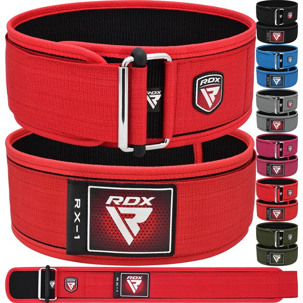 RDX Weight Lifting Belt 4" Adjustable Back Lumbar Support for Bodybuilding, Powerlifting, Functional Strength Training, Core Exercise, Fitness, Workout, Squat, Deadlift (L, Red)