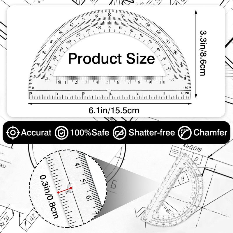 Clear Plastic Protractor Set – 4-Pack 180° Math Geometry Protractors