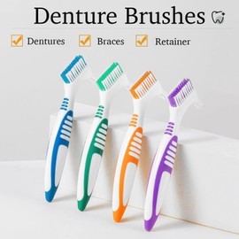 2Pcs Denture Cleaning Care Cleaning Brush Retainer Brush Double Bristle Head Denture Brush False Teeth Brush for Cleaning Retainers Rubber Grips Easy Hold Handle(Blue Green)