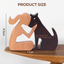 Aphromirel Man and Dog Wooden Statue Dog Figurines Wooden Statue Decoration Memory Gift Decorations for Home Office Living Room