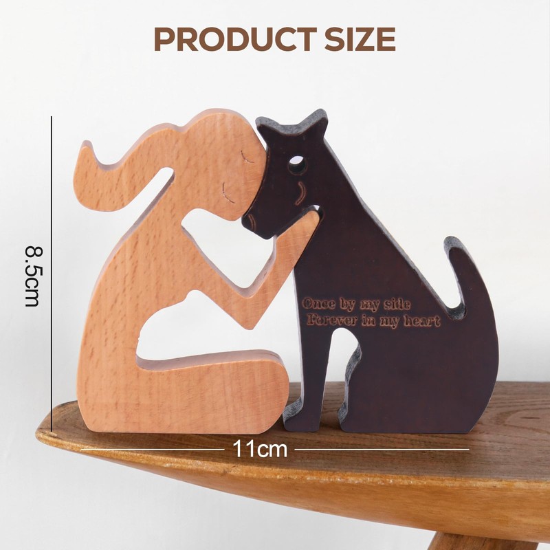 Aphromirel Man and Dog Wooden Statue Dog Figurines Wooden Statue