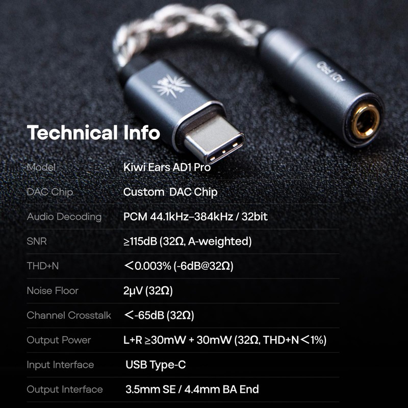 Linsoul Kiwi Ears AD1 Pro USB C DAC Adapter Cable,
