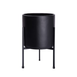 D'vine Dev Modern Black Plants Pot Cylinder Planter with Heavy Duty Stand, Medium 10 Inch Pot, 16.3 Inch with Stand Height, 96-T-B-2