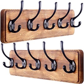WEBI Coat Rack Wall Mounted,Wood Coat Hooks Wall Mounted,16ââ Hole to Hole,Rustic Large Coat Hanger Wall Hook Rack,5 Hooks for Hanging Coats,Hats,Jacket,Clothes,Entryway,Natural,2 Packs