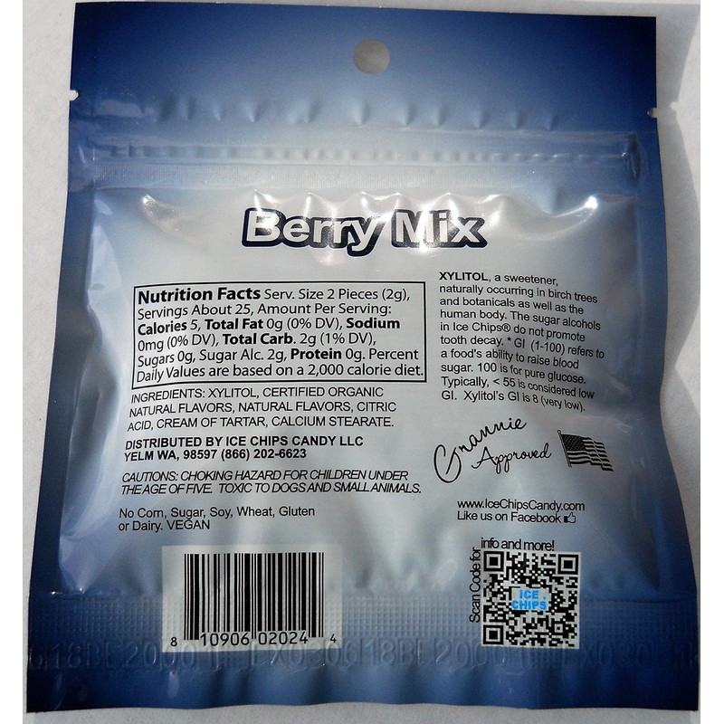 Ice Chips Candy in Resealable Pouches, 12-Pack Case (Berry Mix)