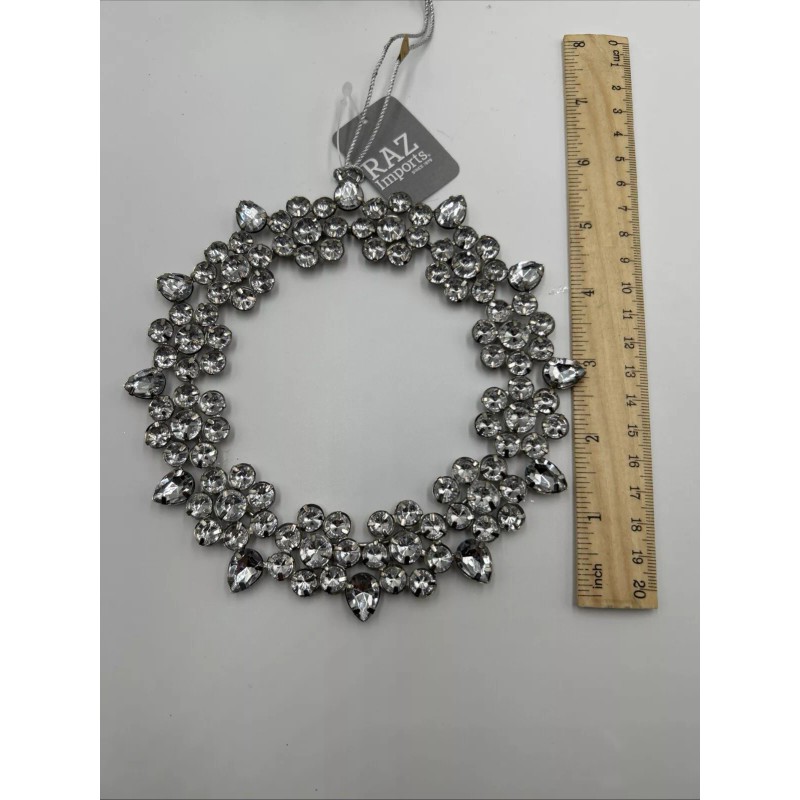 Raz Imports Sparkling Silver Wreath Ornament 6” New