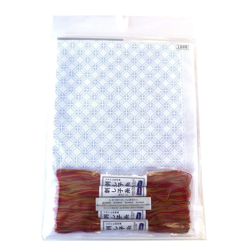 Olympus Thread Hitomezashi Sashiko Hana Fukin Kaku-Shippou Printed Fabric Embroidery