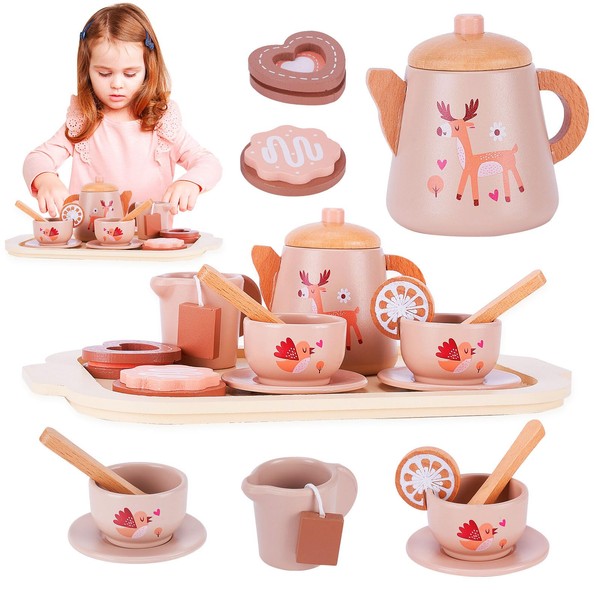 Farnirvana Children's Wooden Tea Set, Kitchen Accessories, Wooden Tea Set,