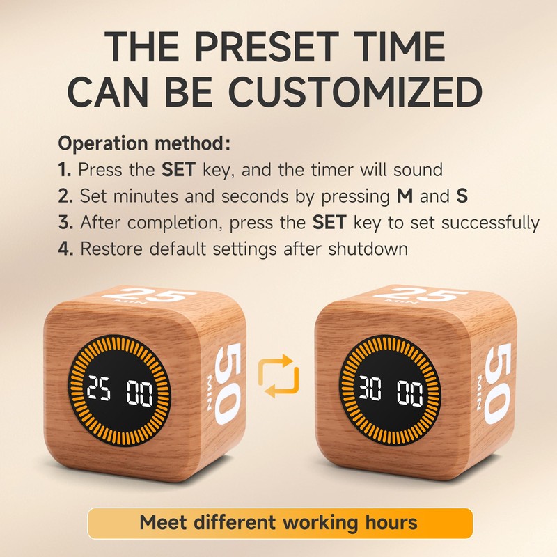 Exlliy Pomodoro Timer 5, 25, 10, 50 Minutes Preset, Desk
