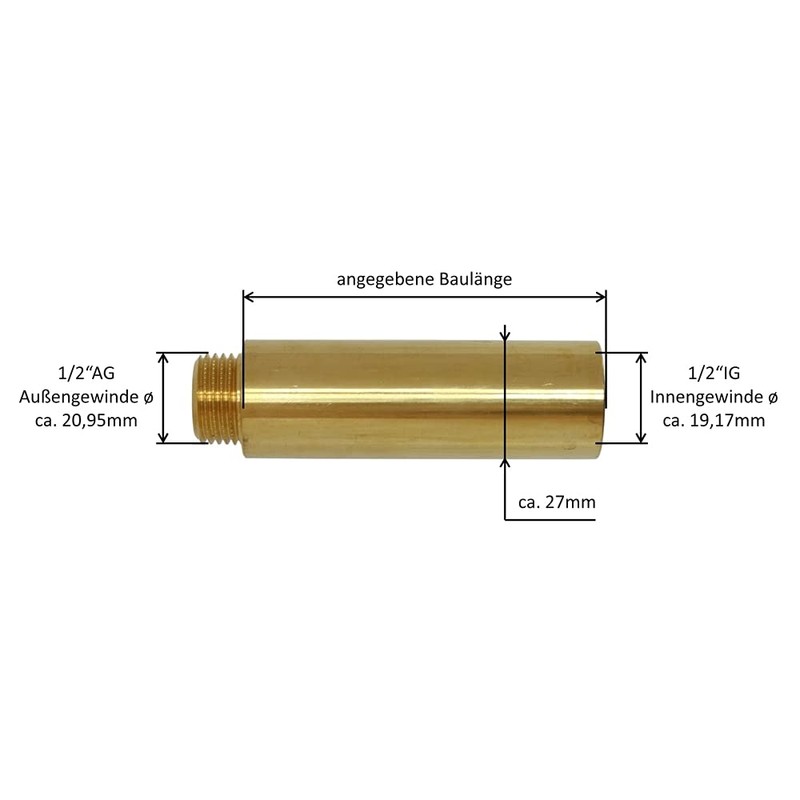 Tap Extension 1/2 Inch, Brass, Connector Extension, Fitting, Thread Fitting