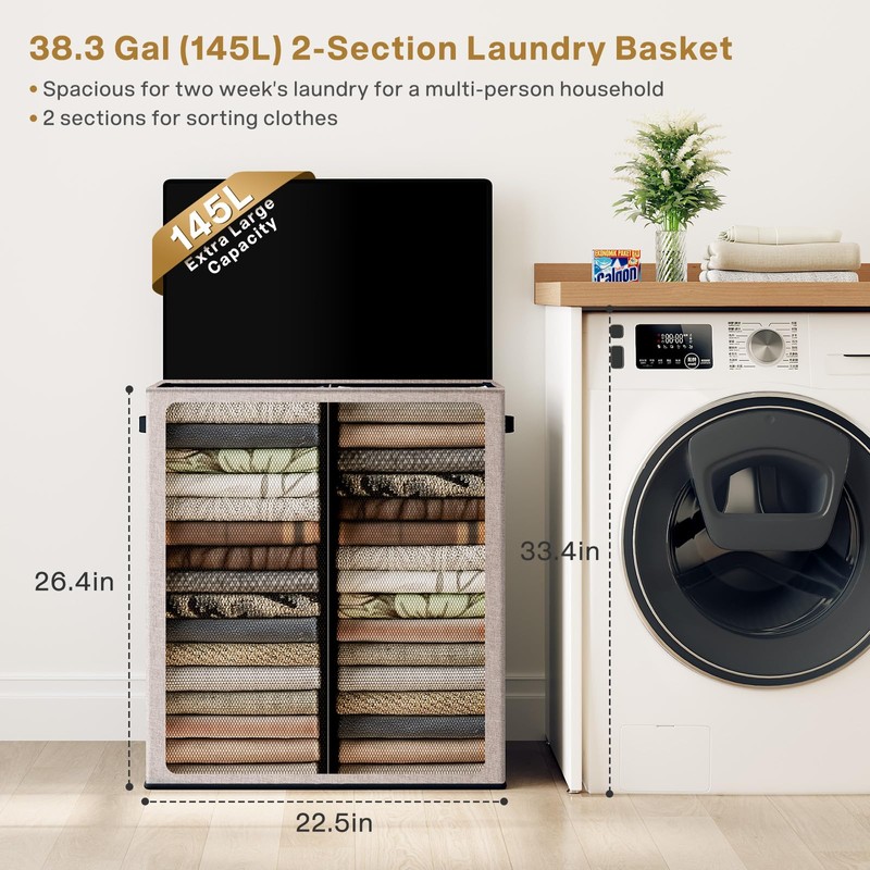 SOLEDI Large Double Laundry Hamper with Lid, Collapsible Clothes Hamper