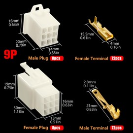 YIXISI 160 Pieces 9 Pin Automotive Electrical Cable Connector Kit, 2.8 mm Pitch Male Female Plug Housing and Pin Header Crimp Cable Clamps, for Motorcycle, Bicycle, Car, Boats