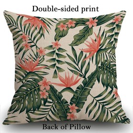 Smooffly Throw Pillow Cover Home Decor Beach Cheerful Tropical Dark Green Leaves of Palm Trees and Flowers Pillow Case Decorative 18 x 18 Inches Outdoor Cushion Couch Sofa Pillowcase