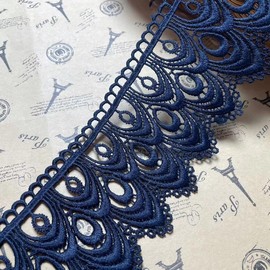8 cm Wide Europe Wave Pattern Inelastic Embroidery Lace Trim, Curtain Tablecloth Slipcover Bridal DIY Clothing/Accessories (3.7 Metres in One Package) (Navy Blue)