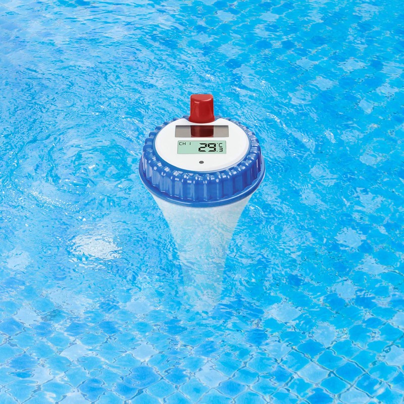 AMTAST Wireless Solar Swimming Pool Thermometer with Calendar Alarm Clock