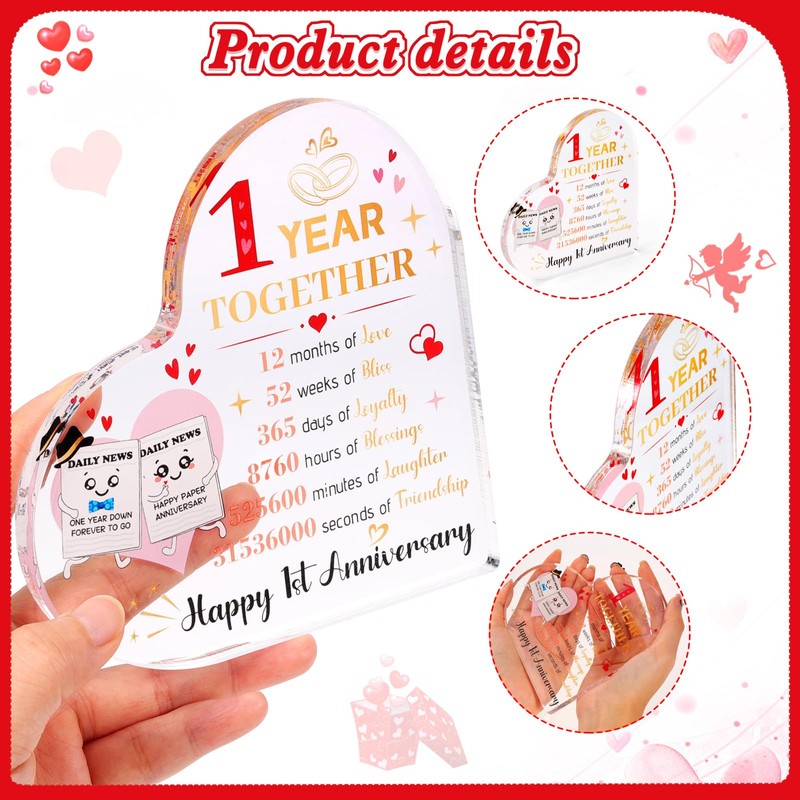 HOWAF 1st Wedding Anniversary Plaque Romantic Gifts for Her Him,