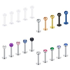 Crdifu 20pcs Lip Stud Labret Bars 16G 6/8/10mm Stainless Steel Plastic Monroe Medusa Tragus Helix Piercing Stud