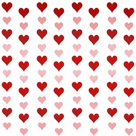 8Pcs Valentines Hearts Garland Red & Pink, Valentines Day Hanging String Garland, Valentine's Day Hanging Hearts Decorations,Happy Valentine's Day Garland Banner Wedding Party Home Decorations