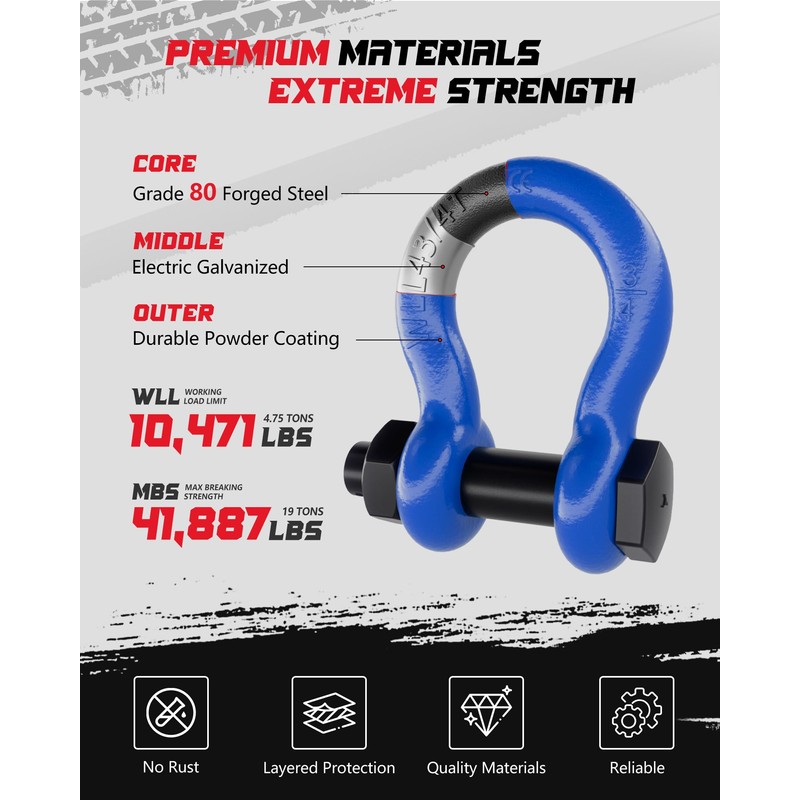 AMBULL Shackles 3/4 Inch D Ring Shackle (2 Pack) 41,887lb