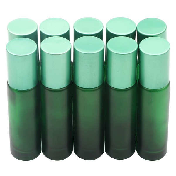 Kesell 10pcs Empty Roll on Glass Bottles, 10ml 1/3 Oz Essential Oil Roller Bottles with Stainless Steel Roller Balls - Green Color