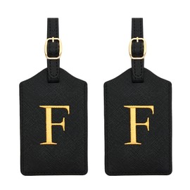 2 Pcs Initial Luggage Tags Monogrammed PU Leather Luggage Tags Embroidered Luggage Tags for Suitcases Travel Luggage Tags for Baggage Bags (F)