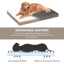 Tail Stories Orthopedic Dog Bed for Large Dogs, Waterproof Dog Crate Bed Washable Dog Bed for Large Sized Dog with Egg Crate Foam Pet Mat, Removable Oxford Cover, Khaki White