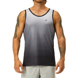 EZRUN Men's Tank Tops Quick Dry Workout Sleeveless Shirts for Bodybuilding Gym Jogging Running Fitness Training(Grey Gradient, XXL)