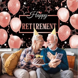 Happy Retirement Party Banner Decorations Retirement Party Supplies Black Pink Retirement Background Backdrop Props, Retirement Decorations for Men and Women Retirement Photo Booth Sign 180×110cm