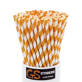 Orange Striped Drinking Paper Straws for Birthday Party Wedding Baby Shower Biodegradable Straw Box of 100