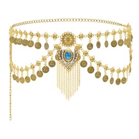 Pandalein Women's Belt Retro Waist Belt Metal Chain Belt Fringe Belly Dance Belt Adjustable Coin Belt Hip Chain Waist Chain for Dress Coat Shirt, 0008 Gold