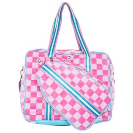 KATYDID Pickleball Bags for Women - Spacious Pickleball Tote Bag with Paddle Pocket and Adjustable Strap (Pink Checkerprint)