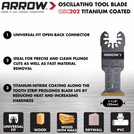 Arrow OSC202-3 Titanium Coated Oscillating Tool Saw Blades for Woodworking, Drywall, PVC, and Metal, Universal, Fits Most Multitools, 1-1/4 Inch, 3-Pack